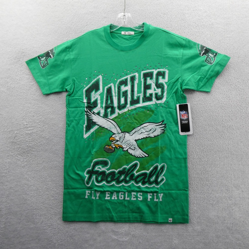 47 Brand Shirt Womens Small Relaxed Philadelphia Eagles Green Rhinestone Cotton